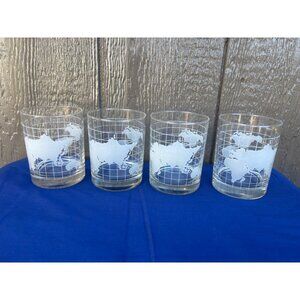 Set Of 4 Vintage Nestle Etched World Map Drinking Glasses Clear 10 Oz Drinkware